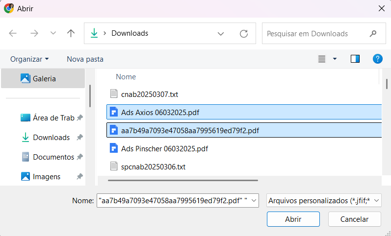 Tela para seleção de arquivos do Windos.